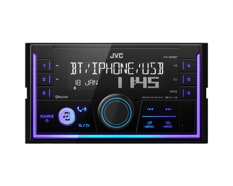 JVC KW-X850BT, bilstereo med Bluetooth, AUX/USB och 3 par lågnivå