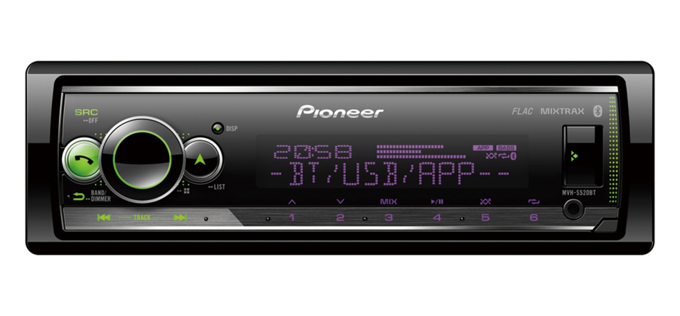Pioneer MVH-S520BT, bilstereo med Bluetooth, USB/AUX och 3 par lågnivå