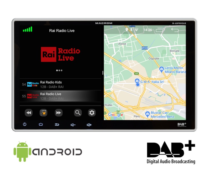 Macrom M-AN900 9" bilstereo med Android 10, DAB+ och Bluetooth