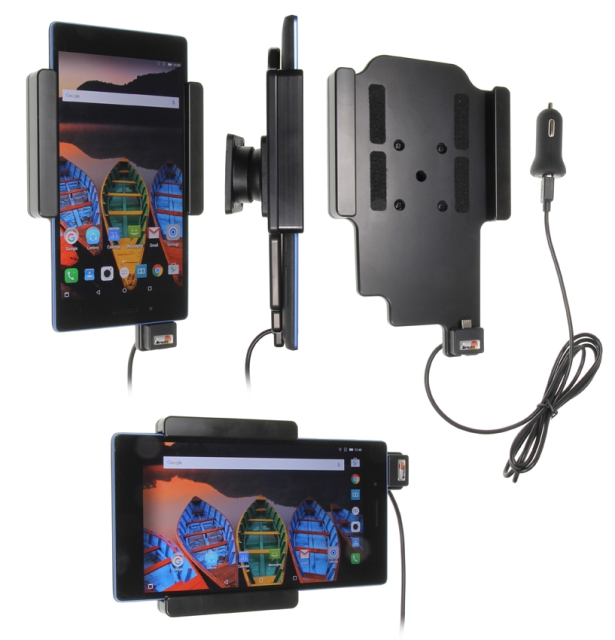 Brodit Aktiv hållare med USB-kabel och cigg-adapter, Lenovo Tab 3 7