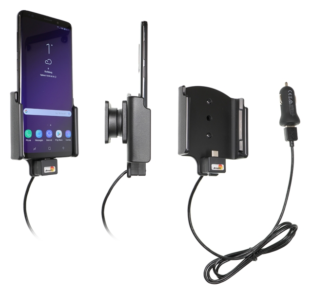 Brodit Aktiv hållare med USB-kabel och cigg-adapter, Samsung Galaxy S9+