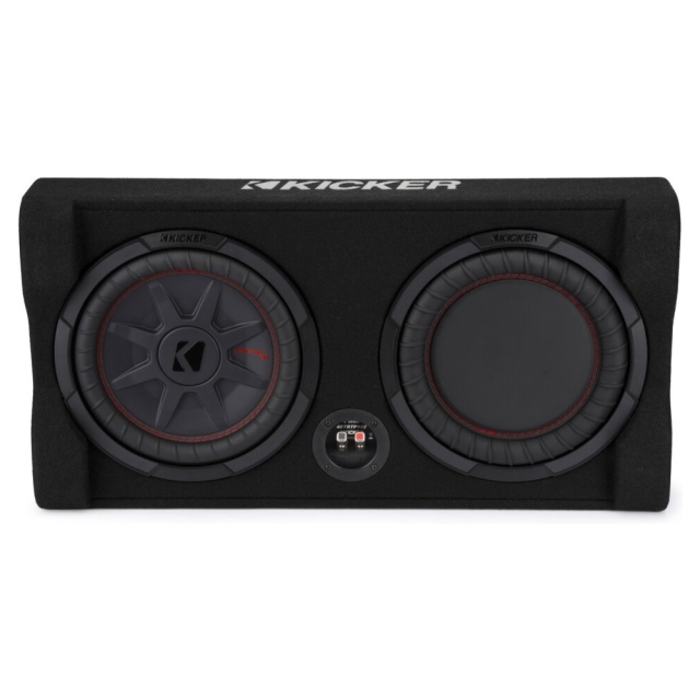 Kicker CompRT TRTP102, slimmad nedåtriktad 10 tums baslåda med passiv radiator, 2 ohm