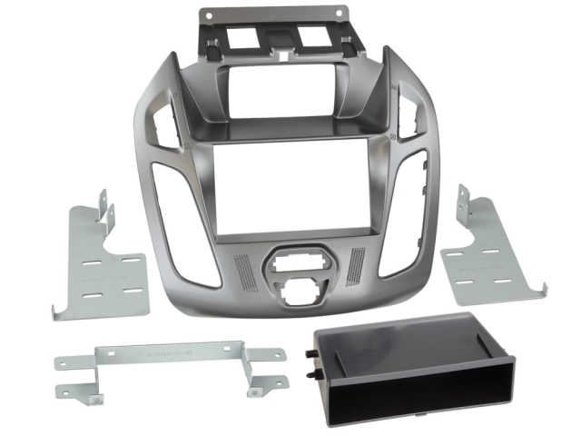Monteringsram 2-DIN med prylfack Ford Connect silver