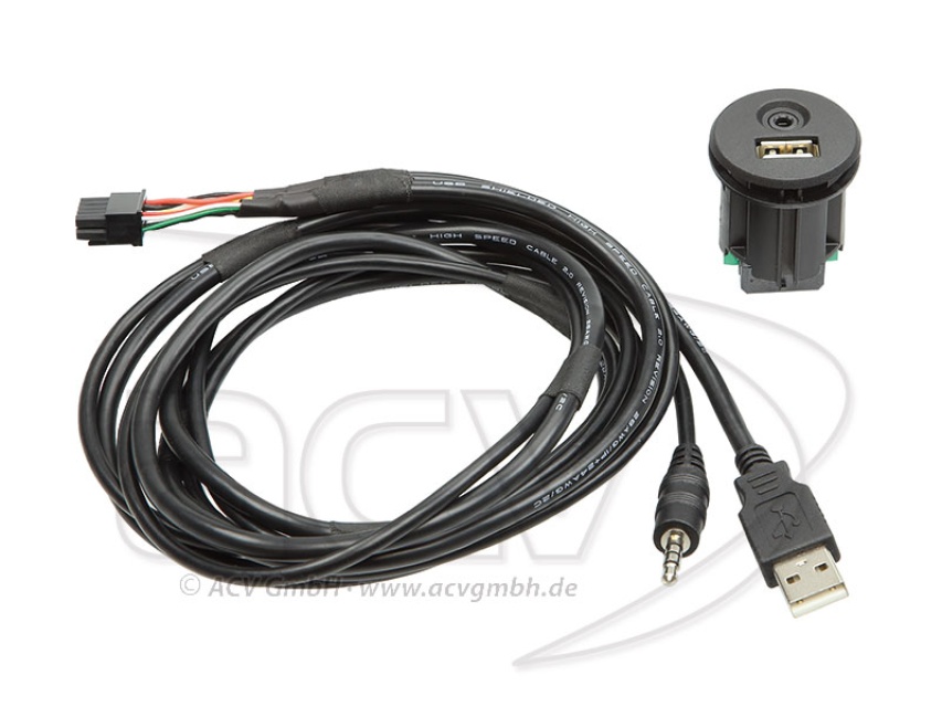 USB + AUX 3,5mm chassi kontakt med 1,5m kabel