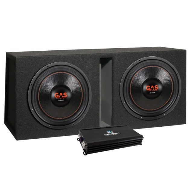 GAS ALPHA 12D2 2x12tum i GV-låda & Hammer Tech Omni Class OCA 1000.1D, baslåda med slutsteg