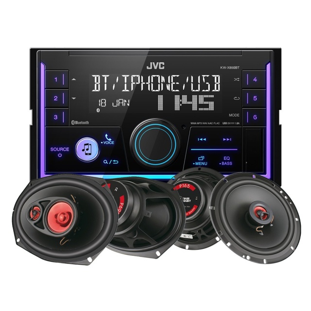 JVC KW-X850BT & 2par Bass Habit Play-högtalare, bilstereopaket