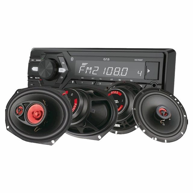 GAS MAD M100-BT bilstereopaket med 2par Bass Habit Play-högtalare