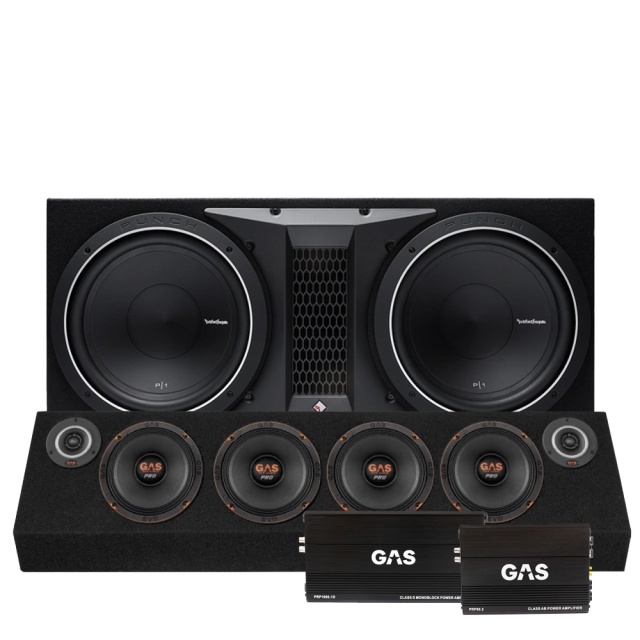 Rockford Fosgate P1-2x12 baspaket & PSB4645 raggarplanka med slutsteg