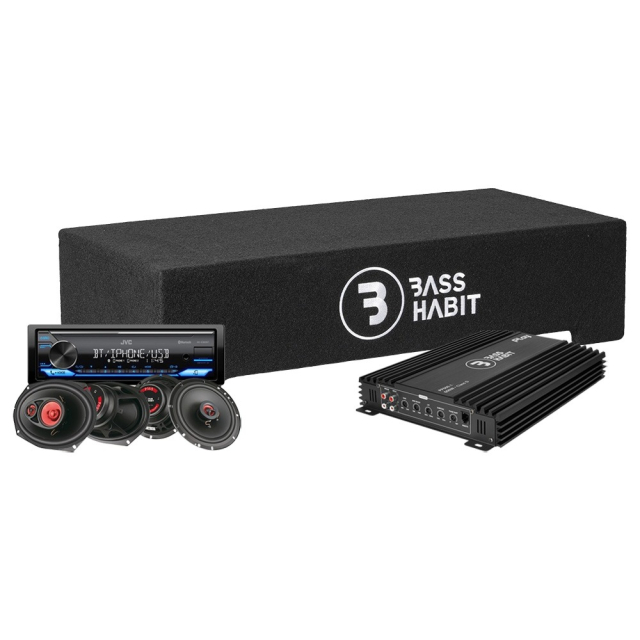 Bass Habit PL2212SR med JVC KD-X382BT, helhetspaket