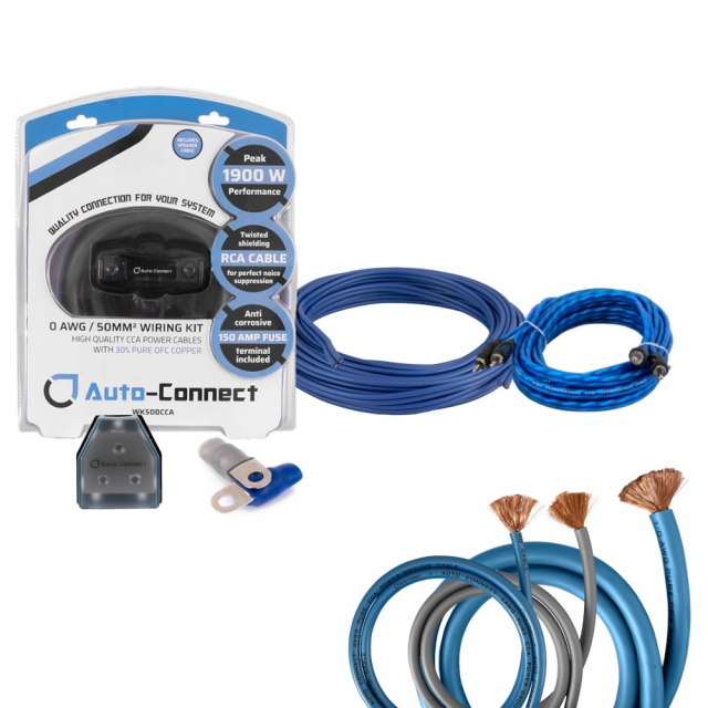 Auto-Connect kabelkit för 2 slutsteg, 50mm² mono & 20mm² 2-kanal