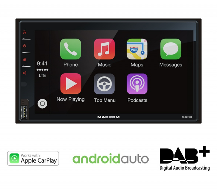 Macrom M-DL7000D bilstereo med CarPlay, Android Auto, DAB+ och Bluetooth i gruppen Bilstereo / Bilstereo dubbeldin hos CD Bilradio (175DL7000D)