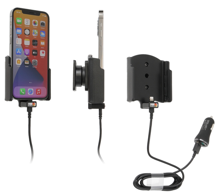 Brodit Aktiv hållare med USB-kabel och cigg-adapter, Apple iPhone 12/12 Pro i gruppen Smartphone i bil / Mobilhållare hos CD Bilradio (240721235)
