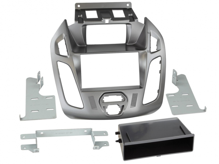 Monteringsram 2-DIN med prylfack Ford Connect silver i gruppen Modellanpassat / Ford / Transit Connect / Transit Connect 2013-2018 hos CD Bilradio (7002811142711)