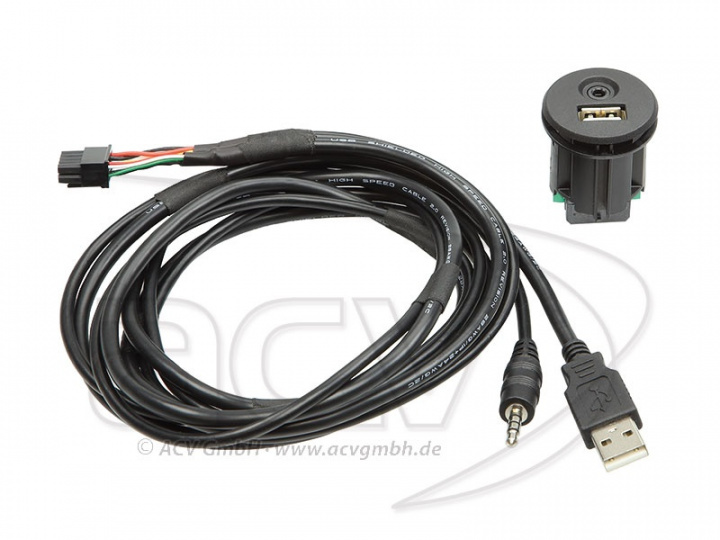 USB + AUX 3,5mm chassi kontakt med 1,5m kabel i gruppen Bilstereo / Tillbehör / Universala tillbehör hos CD Bilradio (700441213001)
