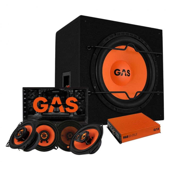 GAS MAD B1-112 med slutsteg, bilstereo och MAD X1-högtalare, helhetspaket i gruppen Paketerbjudanden / Helhetspaket hos CD Bilradio (SETMADB1112PKT4)