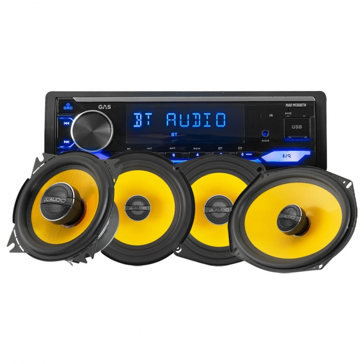 GAS MAD M130-BTN med 2par JL Audio C1-koaxialhögtalare, bilstereopaket i gruppen Kampanjer / Lönefest hos CD Bilradio (SETMADM130BTNPKT2)