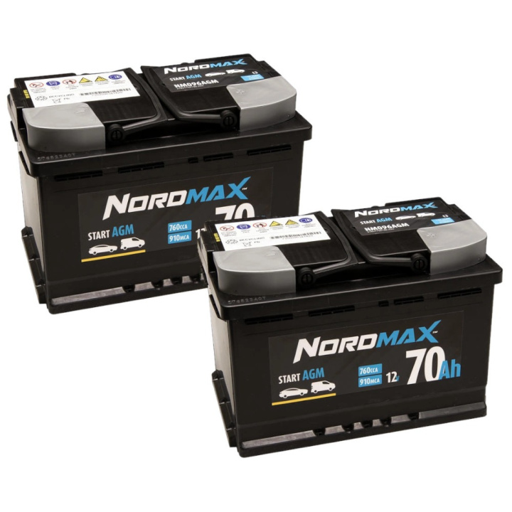 Batteripaket, 2 st Nordmax AGM-batteri, 70Ah / 12V i gruppen Tillbehör / Batteri och batteritillbehör hos CD Bilradio (SETNORDMAX70X2)