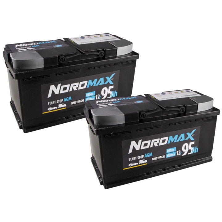 Batteripaket, 2 st Nordmax AGM-batteri, 95Ah / 12V i gruppen Tillbehör / Batteri och batteritillbehör hos CD Bilradio (SETNORDMAX95X2)